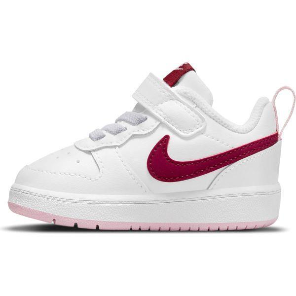 Βρεφικά αθλητικά παπούτσια NIKE COURT BOROUGH Λευκά με λεπτομέρειες σε μπορντό και απαλό ροζ