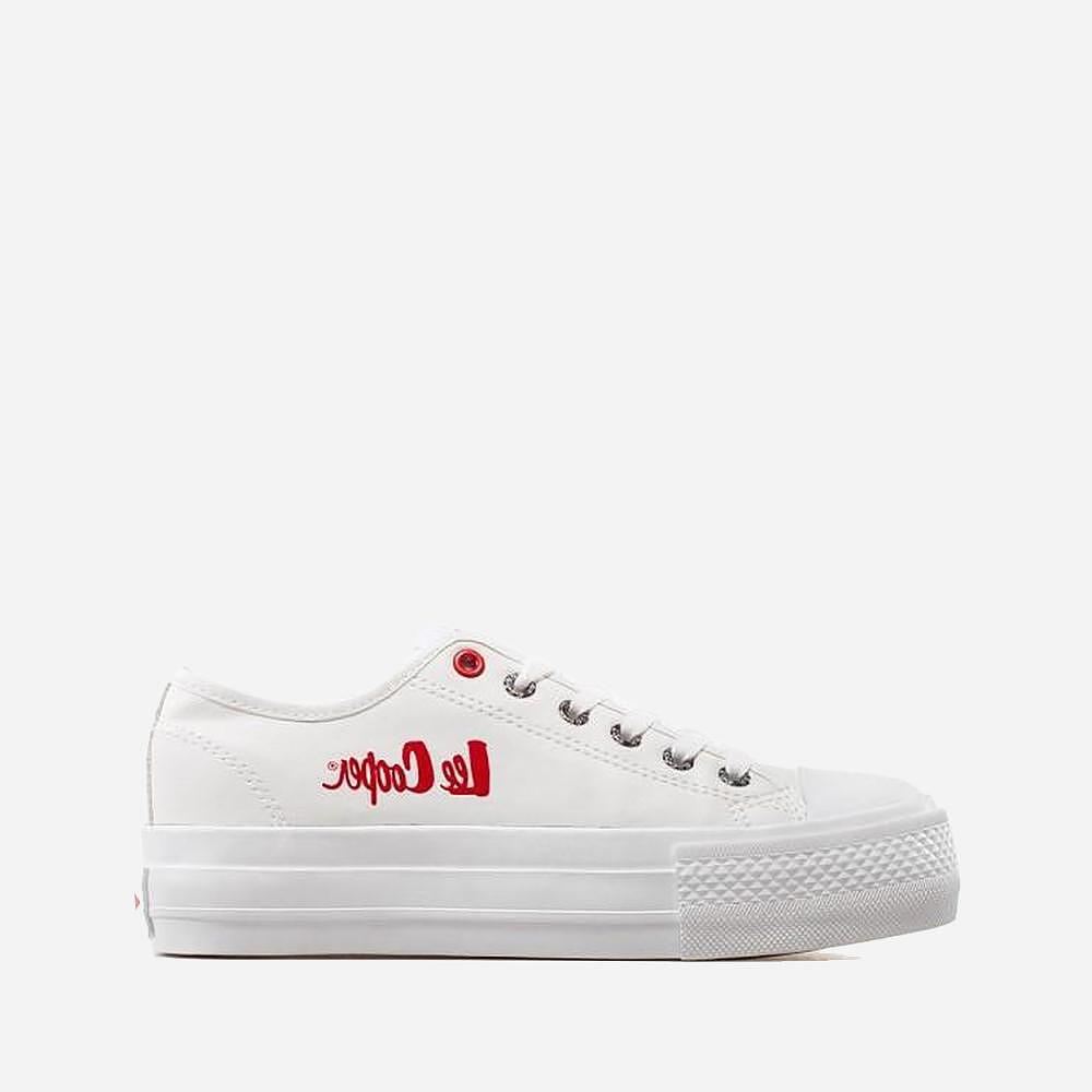 Tenisi de damă din piele cu platformă LEE COOPER Alb