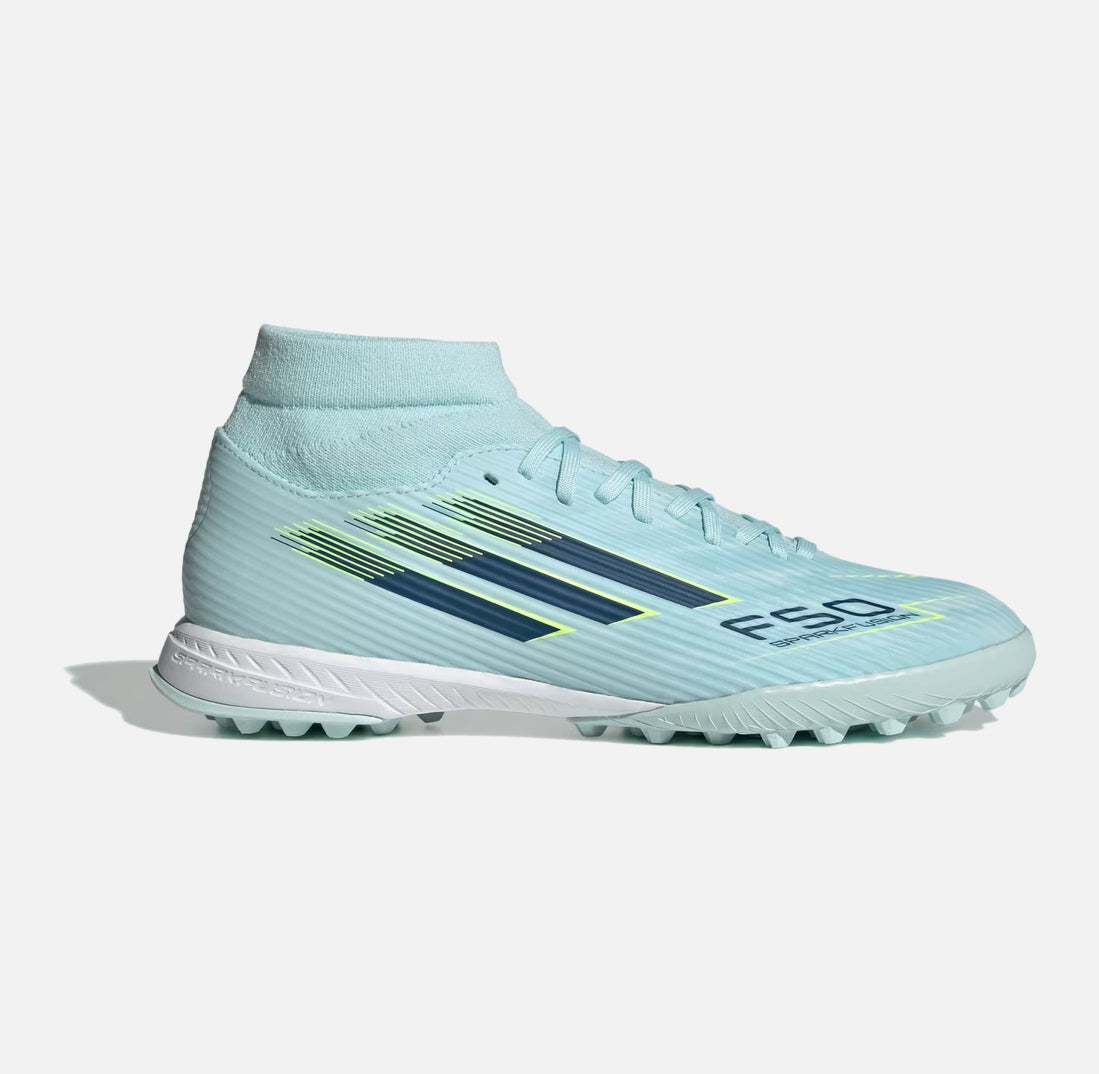 Ghete de fotbal pentru bărbați tip crampoane ADIDAS F50 Sparkfusion League TF Albastru/Petrol/Galben JR9003