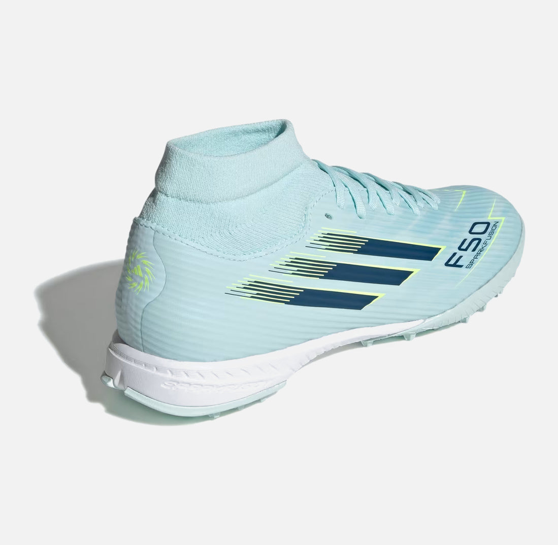 Ghete de fotbal pentru bărbați tip crampoane ADIDAS F50 Sparkfusion League TF Albastru/Petrol/Galben JR9003