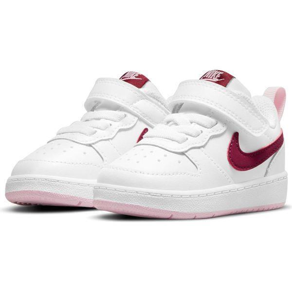 Βρεφικά αθλητικά παπούτσια NIKE COURT BOROUGH Λευκά με λεπτομέρειες σε μπορντό και απαλό ροζ