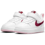 Βρεφικά αθλητικά παπούτσια NIKE COURT BOROUGH Λευκά με λεπτομέρειες σε μπορντό και απαλό ροζ