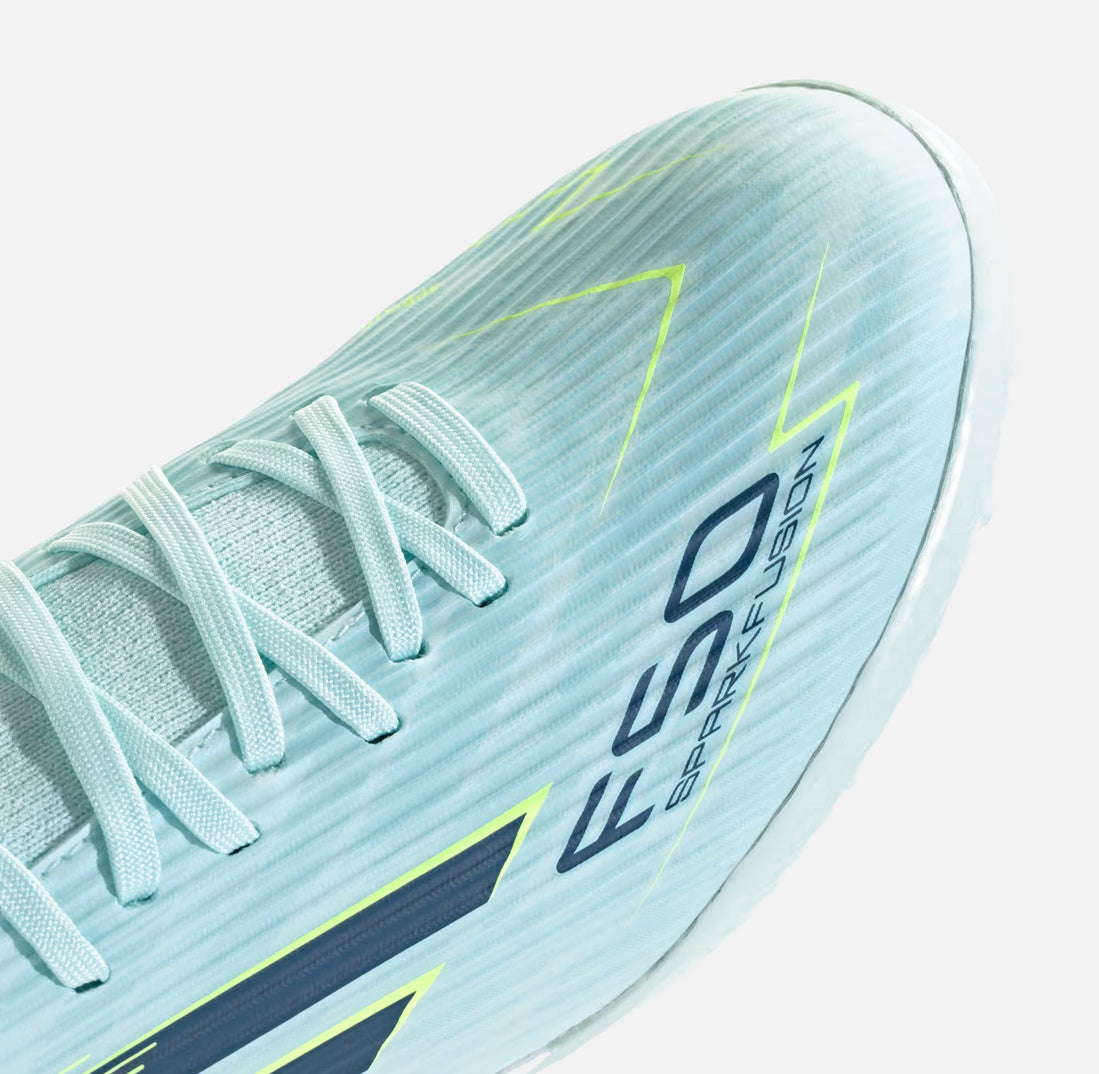 Ghete de fotbal pentru bărbați tip crampoane ADIDAS F50 Sparkfusion League TF Albastru/Petrol/Galben JR9003
