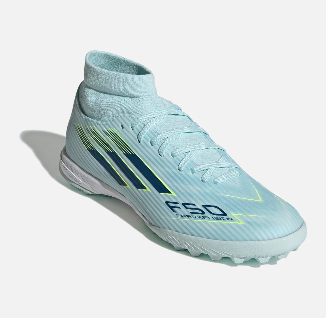 Ghete de fotbal pentru bărbați tip crampoane ADIDAS F50 Sparkfusion League TF Albastru/Petrol/Galben JR9003