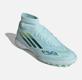 Ghete de fotbal pentru bărbați tip crampoane ADIDAS F50 Sparkfusion League TF Albastru/Petrol/Galben JR9003